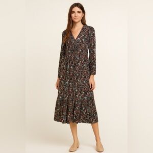 NWT‎ J. Jill Multicolor Long Sleeve Button Fall Print Paisley Midi Dress